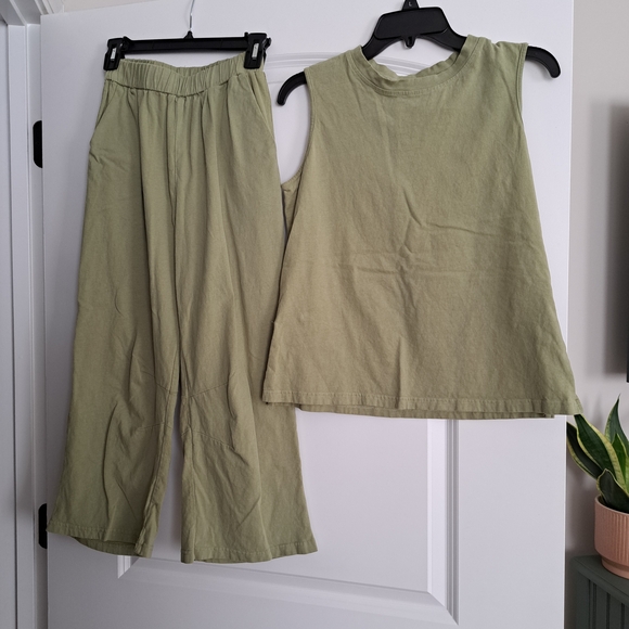 unknown Tops - Olive Green 100% Cotton Set Loungewear Casualwear Size Small